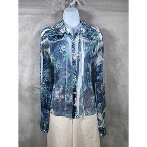 Spy Zone Exchange Blouse Womens Size Small Blue Sheer Mesh Abstract Y2K